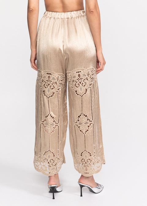 Pantaloni eleganti cu detalii brodate si elastic in talie