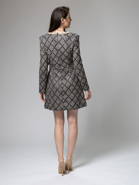 Square Neck Dress with Pearls