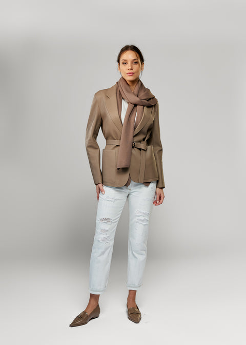 Leather Jacket with Integrated Scarf