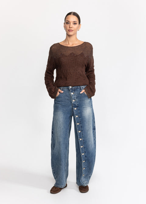 Blugi din denimn cu capse