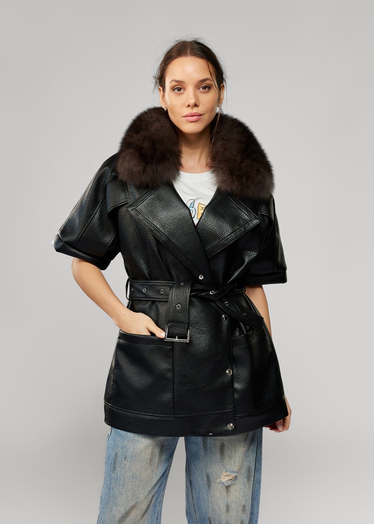 Leather Vest-Style Jacket