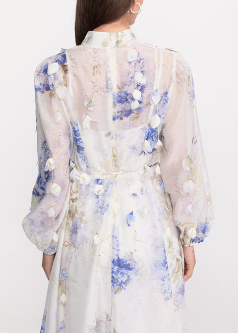 Rochie Midi cu imprimeu floral si aplicatii decorative