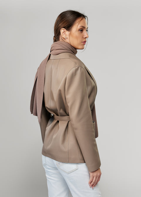 Leather Jacket with Integrated Scarf