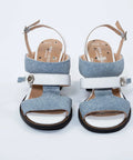 Sandale Annalafaet cu toc gros 7 cm, detalii denim și alb