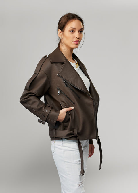 Leather Jacket with Detachable Fur Trim