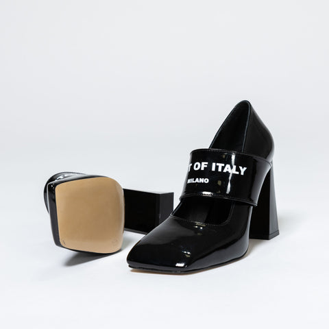 Patent Leather Heels with Block Heel and Strap
