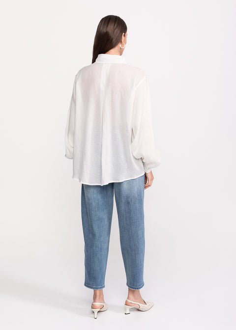 Elegant Linen Shirt with Embroidered Floral Details