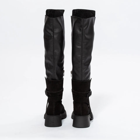 Cizme Over-the-Knee din Piele Mixtă (Întoarsă și Netedă)