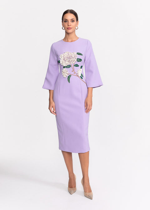 Rochie eleganta conica cu aplicatie florala 3D