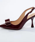 Pantofi maro din lac cu fundă decorativă și toc gros de 8 cm – eleganță retro AnnaLaFaet