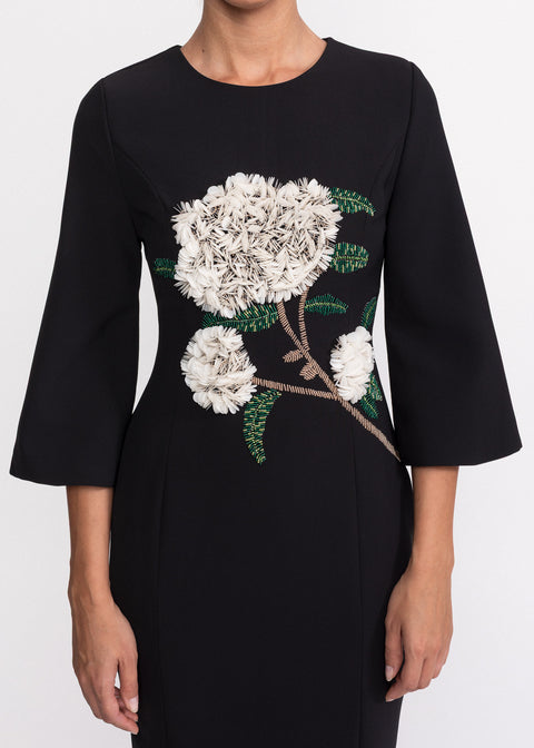 Rochie eleganta conica cu aplicatie florala 3D