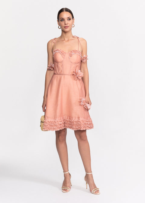Rochie Scurta cu imprimeu floral si bretele subtiri ajustabile