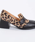 Pantofi din piele in combinatie cu piele intoarsa leopardata