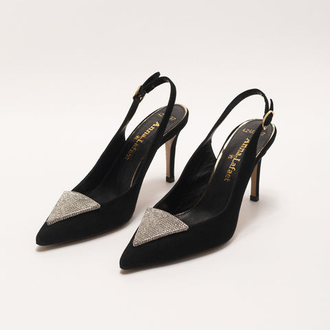 Pantofi stiletto cu accesoriu stralucitor in forma triunghiulara