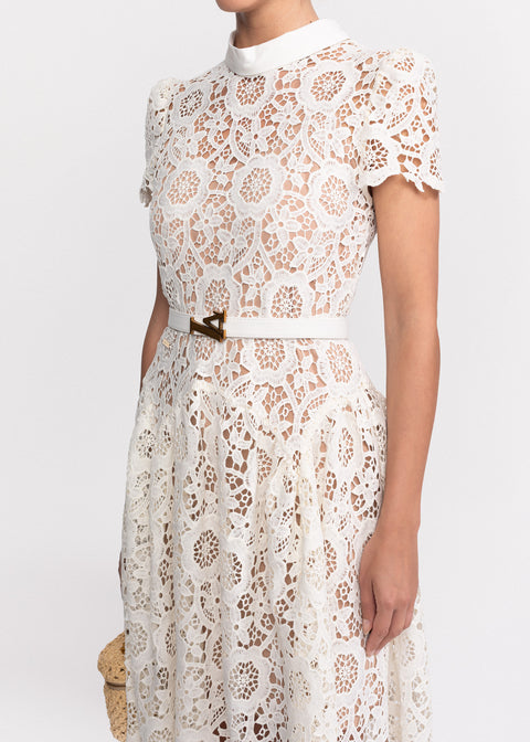 Rochie Midi din dantela  cu guler rotund