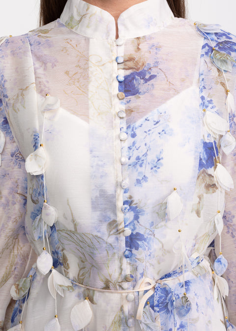 Rochie Midi cu imprimeu floral si aplicatii decorative