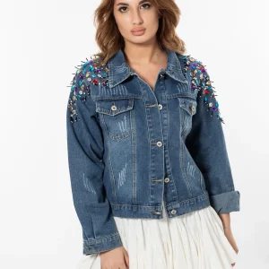 Jacheta din blug cu aplicați cristal multicolor