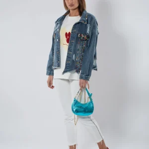 Jacheta din blug cu pietre multicolor Oversize