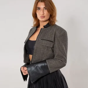 Jacheta din stofa in combinație cu eco piele