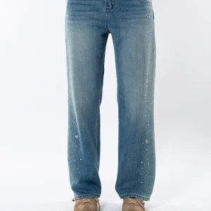 Blugi cu aplicatii din perle si fundițe