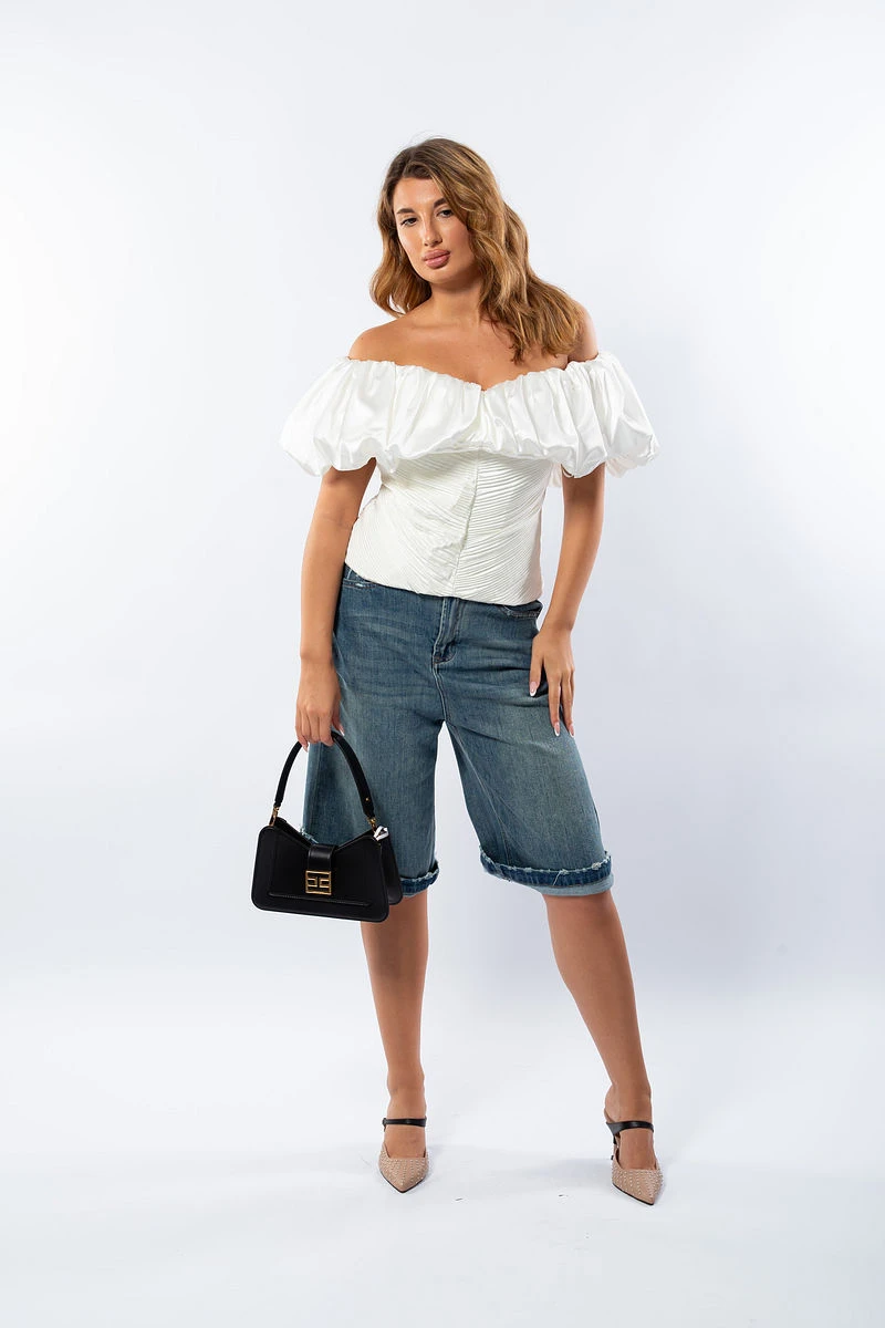 Bluză Albă cu Umeri Goi-1