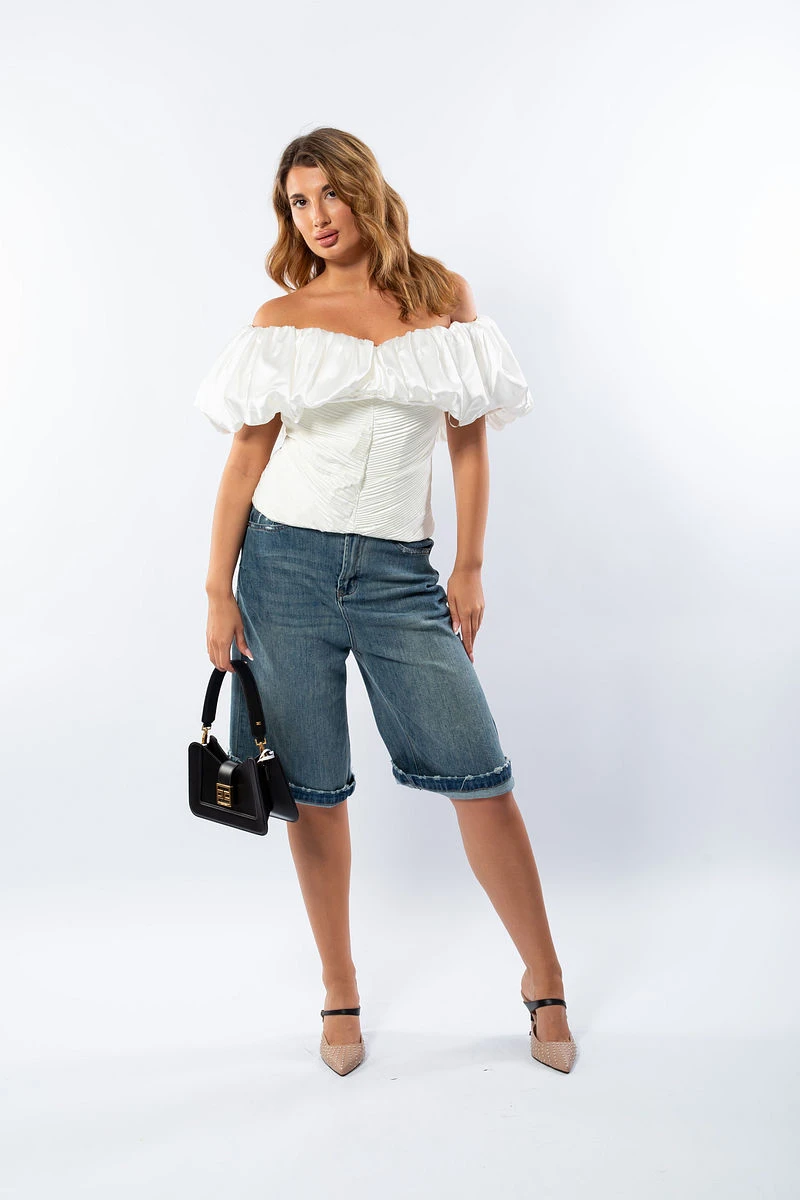 Bluză Albă cu Umeri Goi-2