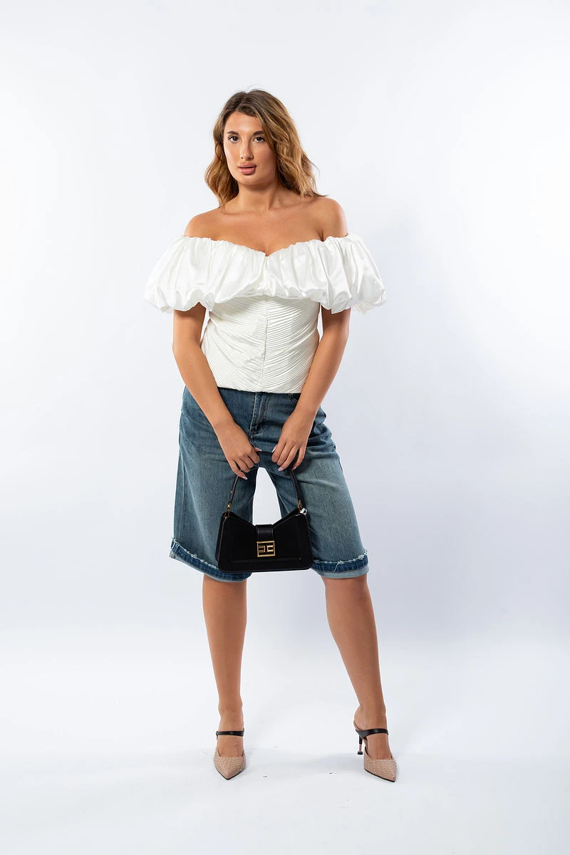 Bluză Albă cu Umeri Goi-3