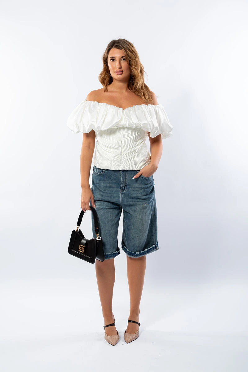 Bluză Albă cu Umeri Goi-4