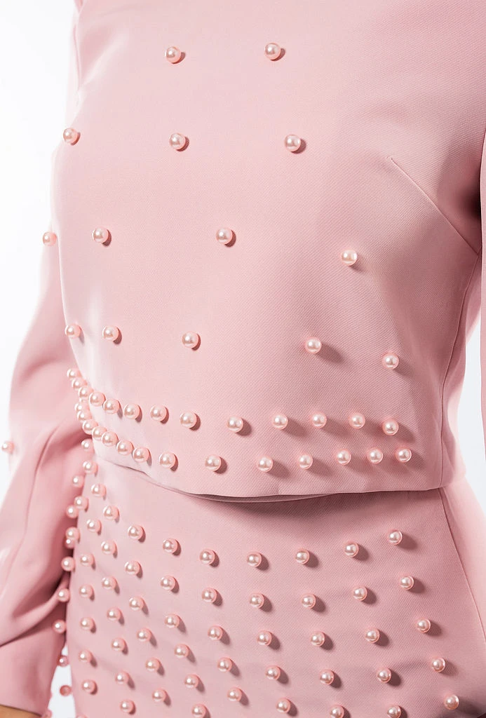 Compleu elegant cu fustă și top perlat-10